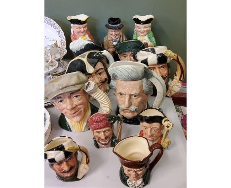A Royal Doulton character jug, The Busker, printed marks, D6775;&nbsp; others, Little Mester Museum Piece, D6819; Trapper, D6