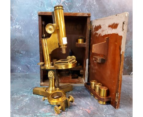 A late 19th century lacquered brass&nbsp; microscope,&nbsp; by R &amp; J Beck, London, cased, c.1870 