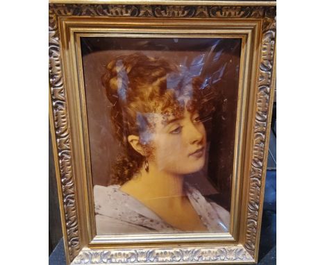 A Victorian crystoleum, portrait of a lady, head and shoulders, 35cm x 25cm 