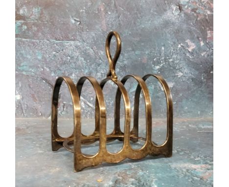 A silver five bar toast rack, posted loop handle, 8cm wide,&nbsp;Harrison Brothers &amp; Howson (George Howson), Sheffield 19