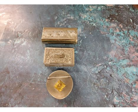 A 19th century plated bowed rectangular snuff box, engraved with storks, insects and foliage, 7.5cm wide, c.1870;&nbsp; other