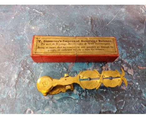A set of brass Simmon's Improved Sovereign Balance scales. boxed 