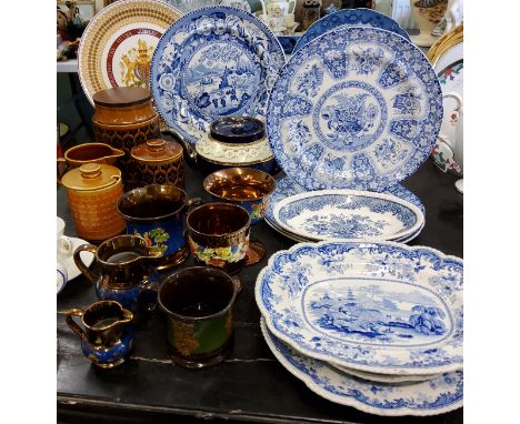 Blue and White - Chinese Porcelain pattern plates;&nbsp; Spode Flower Basket;&nbsp; Pearlware, c.1800;&nbsp; Hong Kong patter