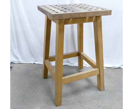 Stone carving/sculpters table and box of related tools.