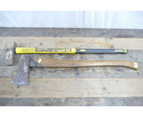 Heavy Workzone log splitting maul and long shafted wood axe.  This bladed lot is not for sale to people under the age of 18. 