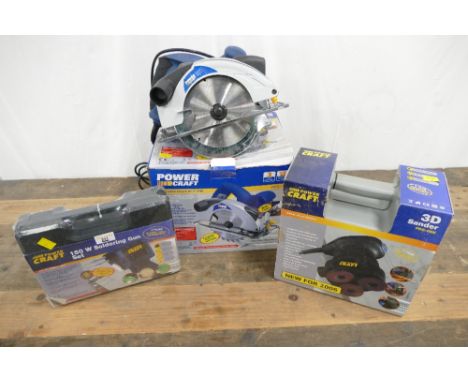 Power Craft corded circular saw with laser, soldering gun and 3d sander.