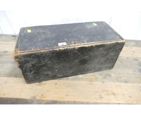 Small wooden toolbox containing vintage wood working tools, measuring 22cm high, 51cm wide, 23cm deep.