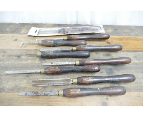 Collection of 9 Hamlet Craft Tools wood turning chisels.