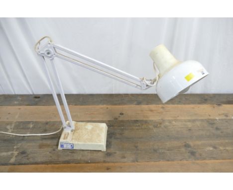 White two arm angle poise lamp, arms measure 35cm and shade 17cm diameter.