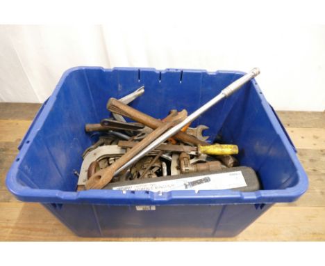 Box of sockets, wrenches, torque wrench etc.