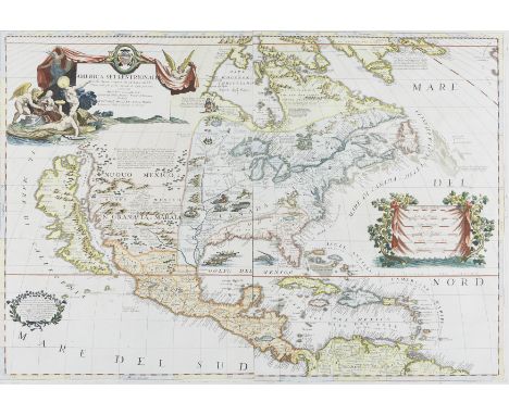 Coronelli, Vincenzo Maria, 1650-1718, America Settentrionale Colle Nuove Scoperte fin all' Anno 1688, engraved map on two joi