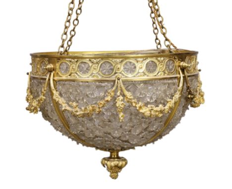 A French gilt-bronze and glass basket chandelier, Maison Millet, Paris, late 19th/early 20th century, the pierced circlet hun