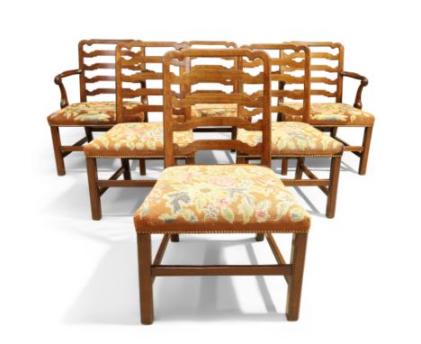 A set of six George III mahogany ladderback chairs, in the Chippendale taste, last quarter 18th century, to include two carve