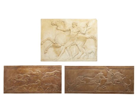A plaster relief of a Roman youth, his horse and a dog, after the Antique, late 20th century, cast after the original fragmen