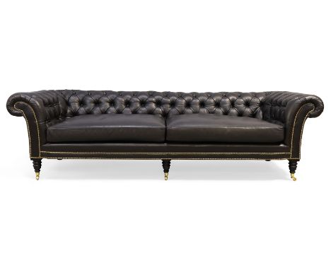 A Ralph Lauren black leather chesterfield sofa, button-back and stud-bound upholstery, on turned front feet and castors, 78cm