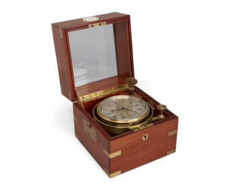 A mahogany two day marine chronometer, 1920's, the silvered dial with Roman numerals, signed John Bruce & Sons / MAKERS TO TH