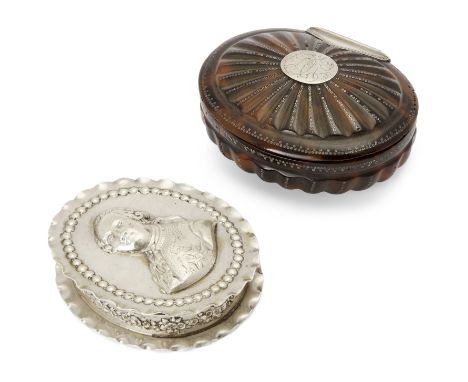 An early George II white-metal mounted tortoiseshell and pique snuff box, second quarter 18th century, of oval clam shell sha