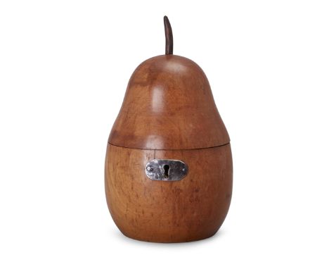 A fruitwood pear-shaped tea caddy, probably c.1800, with later stalk and steel escutcheon, 19cm high; together with a fruitwo