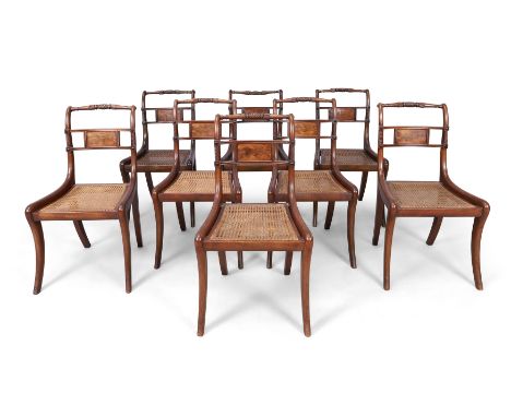 A matched set of eight Regency and later caned mahogany dining chairs, first quarter 19th century, to include five period and