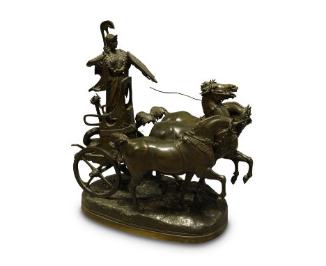 After Emmanuel Fremiet, French, 1824-1910, a bronze model of Char de Minerva (Minerva's Chariot), early 20th century, cast by