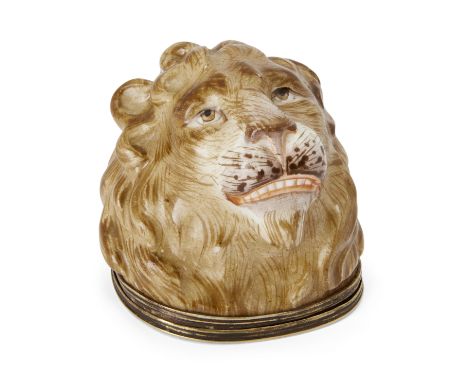 A gilt-metal-mounted Continental porcelain snuff box and cover, 19th century, indistinct underglaze blue mark, modelled as a 