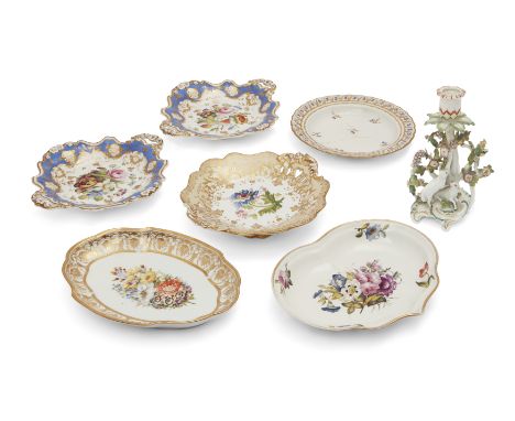 A collection of British and Continental porcelain plates and dishes, 19th century, to include: a Paris (Locré) porcelain shap