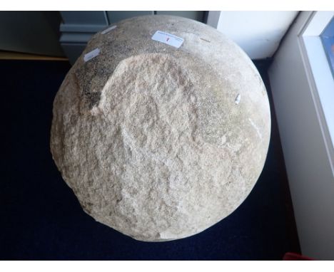 AN ARCHITECTURAL STONE BALL (some surface loss) approx. 40cms dia.