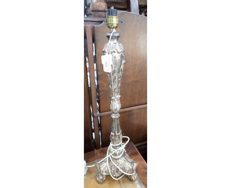 A SILVER PLATED ROCOCO STYLE TABLE LAMP