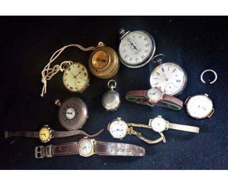 A COLLECTION OF POCKET WATCHES, WRISTWATCHES, and a pocket compass, inscribed "EC Wood London"