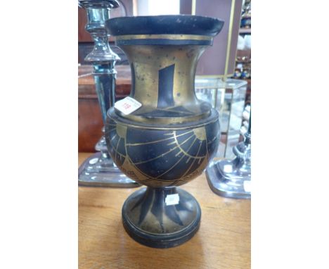 AN ART DECO BI-COLOURED METAL VASE of baluster form, 27cms high