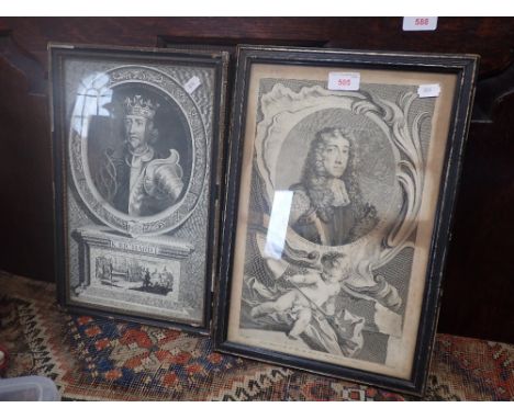 BAUVAIS AFTER PETER LELY: Anthony Ashley Cooper Earl of Shaftesbury, engraving and another similar portrait engraving, King R
