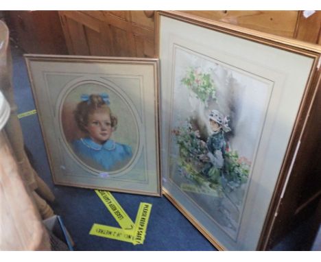 GORDON KING: 'ARABELLA', watercolour and a 1930s pastel portrait of a little girl in a blue dress