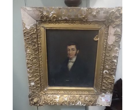 PORTRAIT OF A YOUNG MAN, 19TH CENTURY OIL ON PANEL in distressed gilt frame