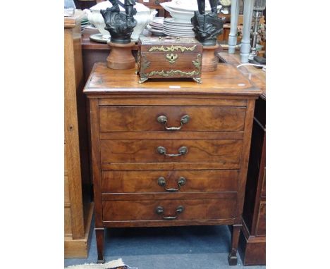 A DUTCH WALNUT COMMODE with tapered legs, 66cm wide