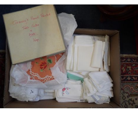 A COLLECTION OF FANCY LINEN and textiles to include handkerchiefs 