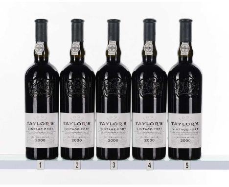Taylors, Vintage Port, 2000 (5)Condition ReportSome light marks to capsules and scuffs/wrinkles to labels.Ullage - all IN