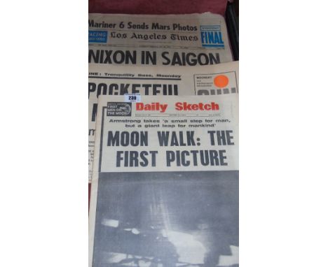 Three 'Moon Landing' Newspapers From 1969, Los Angeles Times 30/7/1969, Daily Sketch 21/7/1969 & Sun 21/7/1969. Ex. condition
