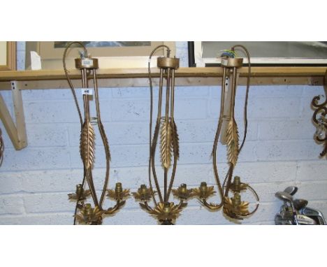 Three Hanging Metal 'Leaf' Light Fittings.