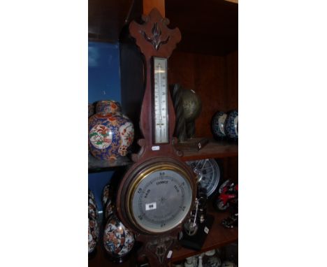 A Banjo Wall Barometer, with silvered dials (a/f).