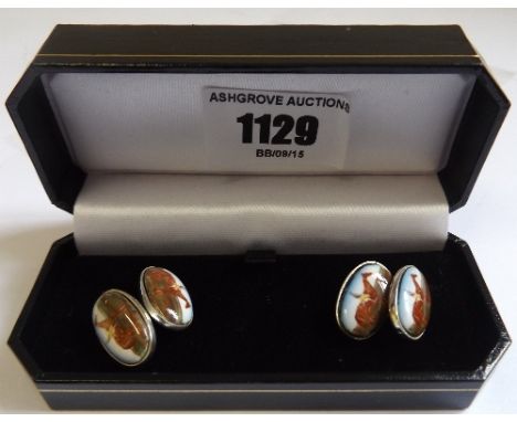 Silver Enamel Racehorse Cufflink