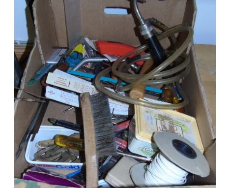 A Quantity of Tools to Include A Blow Torch, A Technical Drawing Compass Set, Hand Tools etc.