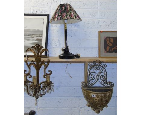 A Table Lamp, Wall Sconce with Drops & a Wall Hanging Planter (3).