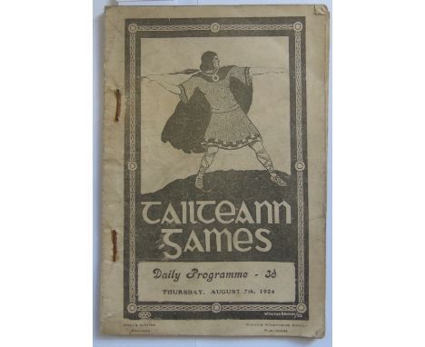 Tailteann Games, Daily Programme, Thursday August 7th 1924, 8voD. Ills & adverts, 62pp. (1) 