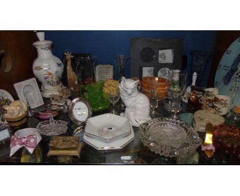 A Shelf of Decorative Items to include an Aynsley table lamp.