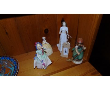 A Goebel Figure along with a Two Royal Doulton Examples.