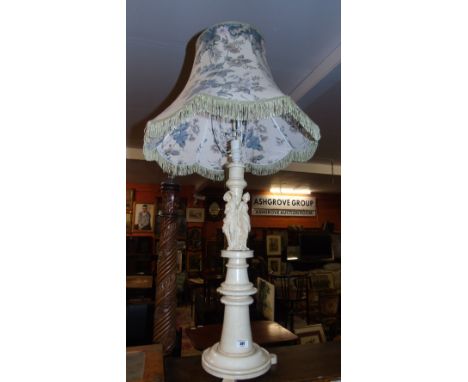 A Painted Timber Lamp And Shade.