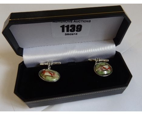 Silver Enamel Golfing Cufflink