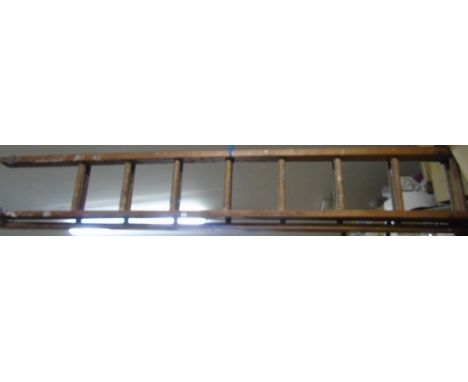 An Early 1950's Lion Brand Extending Wooden Ladder, Good Condition.