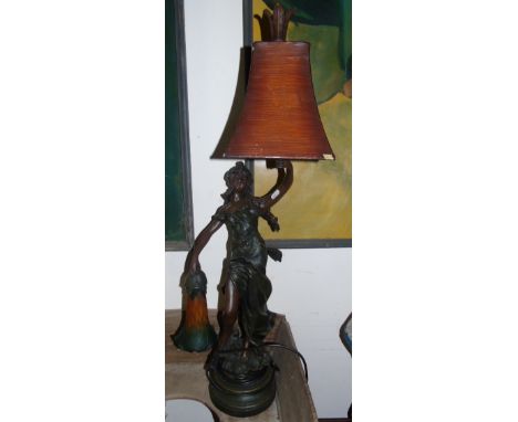 A Quantity of Items to include a  good bronzed figural table lamp with shades, occasional table 19th century pine washstand, 