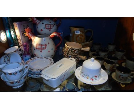 A Shelf of Tara Watervale Ceramics to include a large fruit bowl, milk jug, egg cups, cups and saucers, also a teapot & milk 